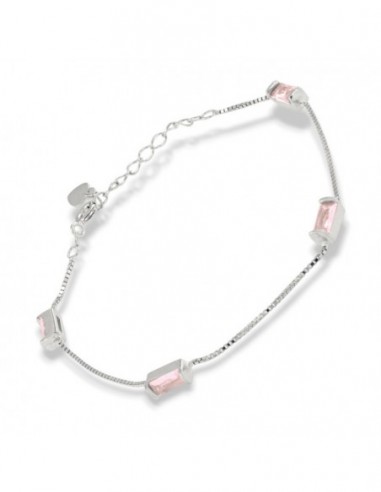 Bracciale Argento Rodiato Veneziana Zirconi Rosa [12de26ea]