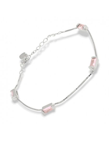 Bracciale Argento Rodiato Veneziana Zirconi Rosa [12de26ea]