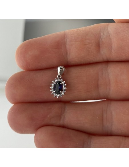 Ciondolo Oro Bianco Principessa Blu 6x4MM [5fffb1bb]