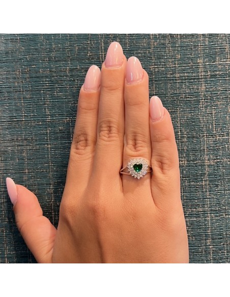 Anello Argento Rodiato Principessa Cuore Verde [6c0c96f0]