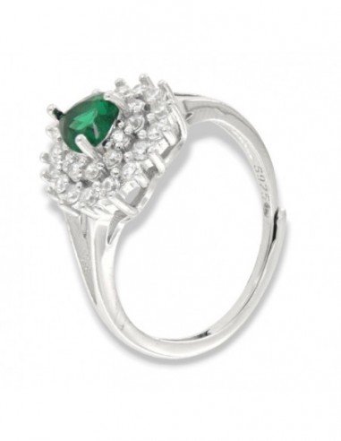 Anello Argento Rodiato Principessa Cuore Verde [de4110ea]