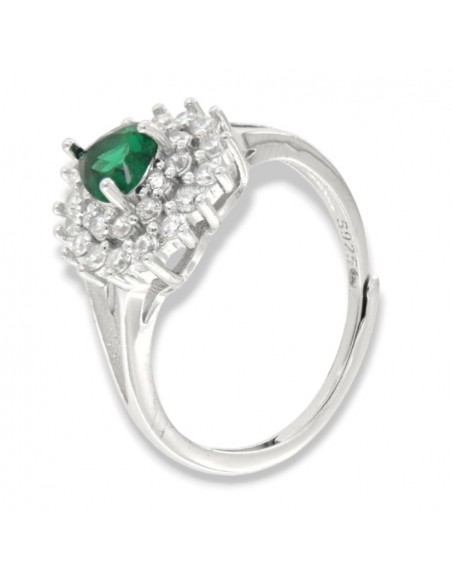 Anello Argento Rodiato Principessa Cuore Verde [de4110ea]