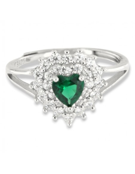 Anello Argento Rodiato Principessa Cuore Verde [b07a92e3]