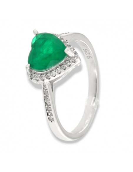 Anello Argento Rodiato Principessa Cuore Verde [dd172875]