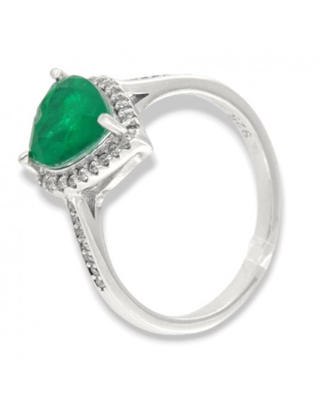 Anello Argento Rodiato Principessa Cuore Verde [ed30919b]