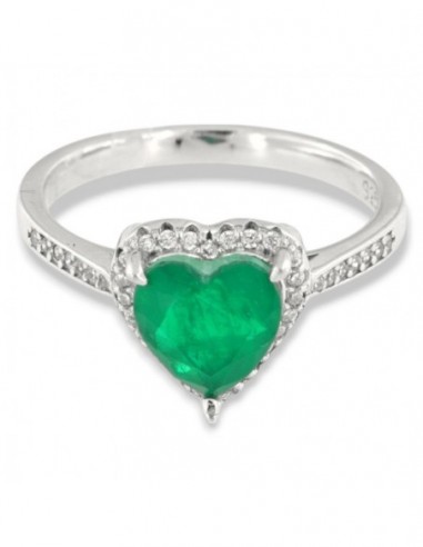 Anello Argento Rodiato Principessa Cuore Verde [830b1392]