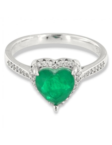 Anello Argento Rodiato Principessa Cuore Verde [830b1392]
