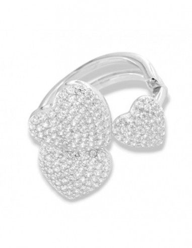 Anello Argento Rodiato Apribile Cuori Pavettati [f4eb8014]