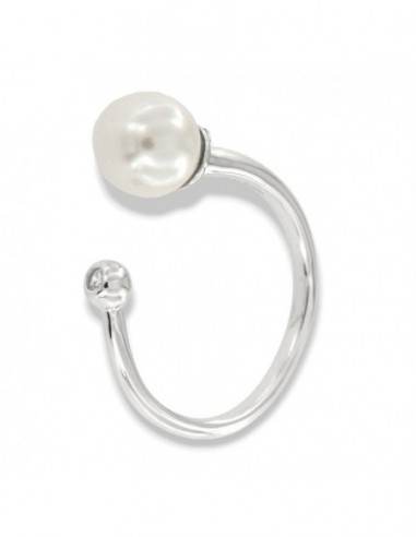 Anello Argento Rodiato Perla Bianca Gambo Aperto Zircone Bianco [b649c6a1]