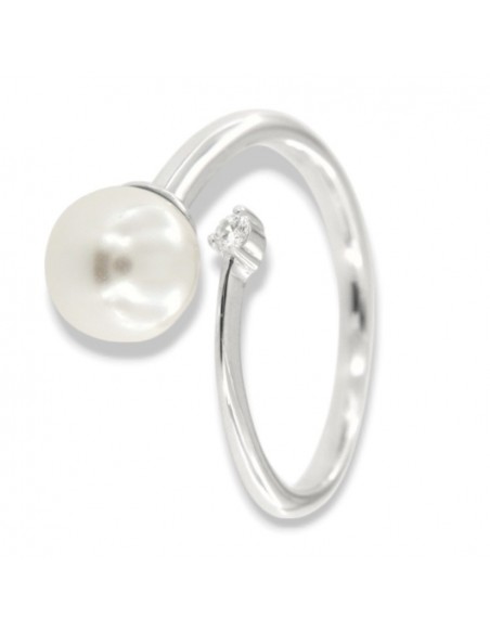 Anello Argento Rodiato Perla Gambo Aperto Zircone [415c871d]