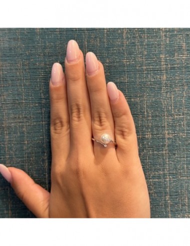 Anello Argento Rodiato Perla Gambo Aperto Zircone [d48f46e8]
