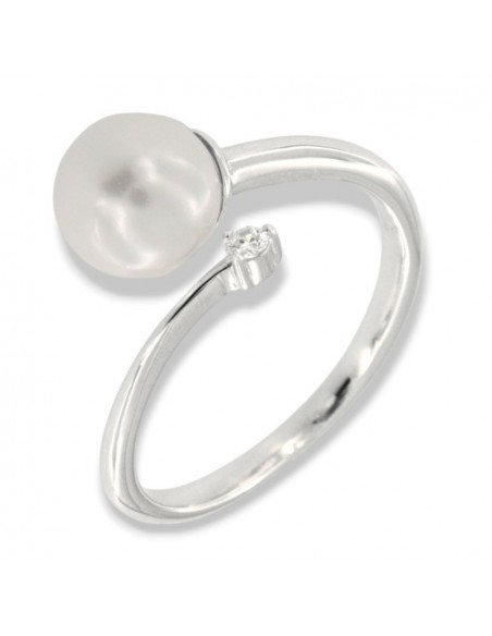 Anello Argento Rodiato Perla Gambo Aperto Zircone [639287ec]