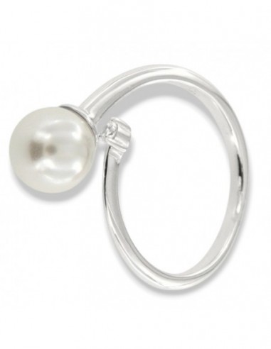 Anello Argento Rodiato Perla Gambo Aperto Zircone [66c2c0f2]