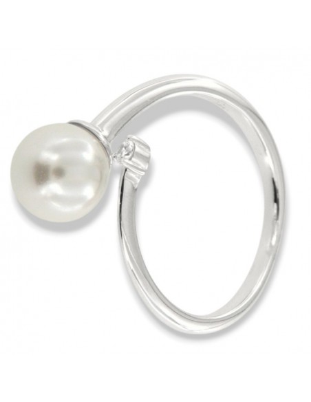 Anello Argento Rodiato Perla Gambo Aperto Zircone [66c2c0f2]