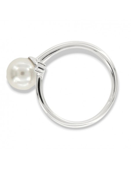 Anello Argento Rodiato Perla Gambo Aperto Zircone [d1df01f6]