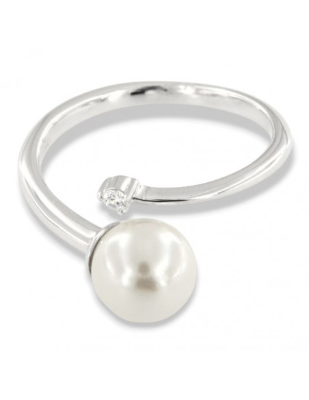 Anello Argento Rodiato Perla Gambo Aperto Zircone [08f942fb]
