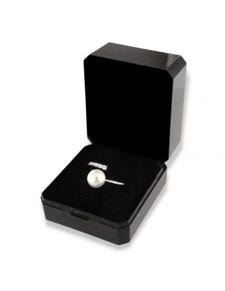 Anello Argento Rodiato Perla Gambo Aperto Zirconi Bianchi [38485bfe]