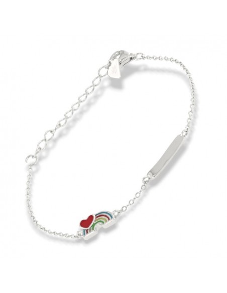 Bracciale Argento Rodiato Neonato Piastra Centrale Arcobaleno [6cecffc6]