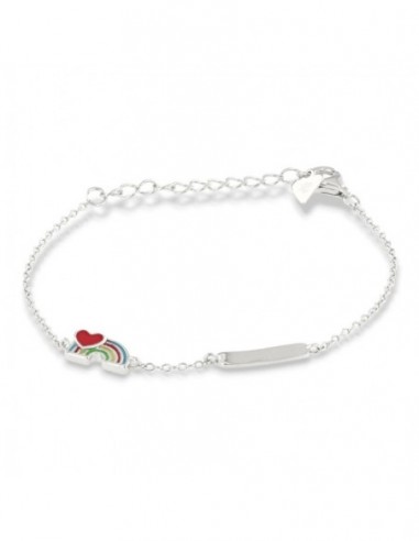 Bracciale Argento Rodiato Neonato Piastra Centrale Arcobaleno [7f0169af]