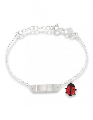 Bracciale Argento Rodiato Neonato Piastra Centrale Coccinella [c04ed878]