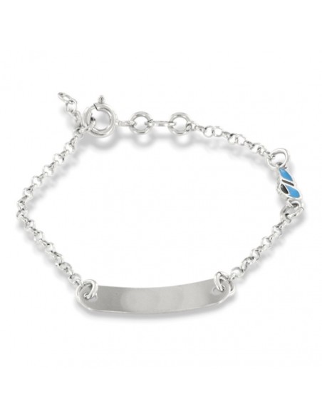 Bracciale Argento Rodiato Neonato Piastra Centrale Scarpa Blu [18456eff]