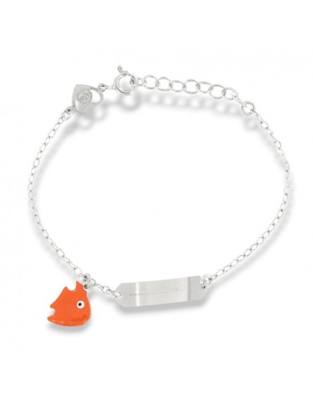 Bracciale Argento Rodiato Neonato Piastra Centrale Pesce Luna [f0786da5]