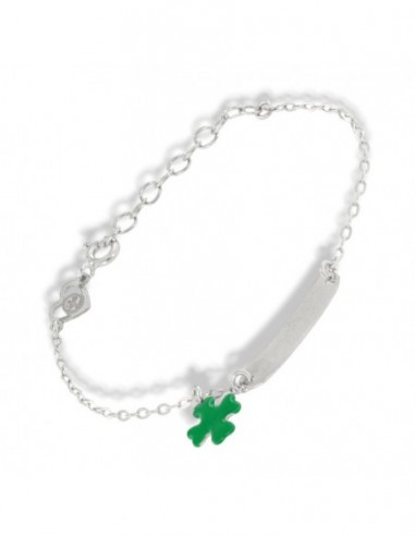 Bracciale Argento Rodiato Piastra Centrale Quadrifoglio Neonato [b02de614]