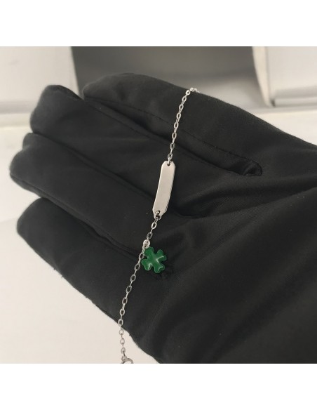 Bracciale Argento Rodiato Piastra Centrale Quadrifoglio Neonato [7ad68269]