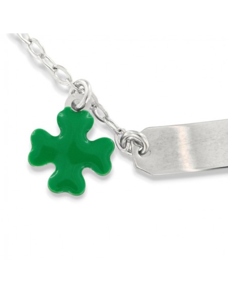 Bracciale Argento Rodiato Piastra Centrale Quadrifoglio Neonato [cdcb436d]