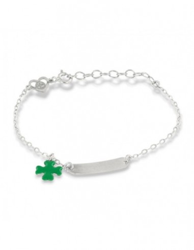 Bracciale Argento Rodiato Piastra Centrale Quadrifoglio Neonato [c89b0473]