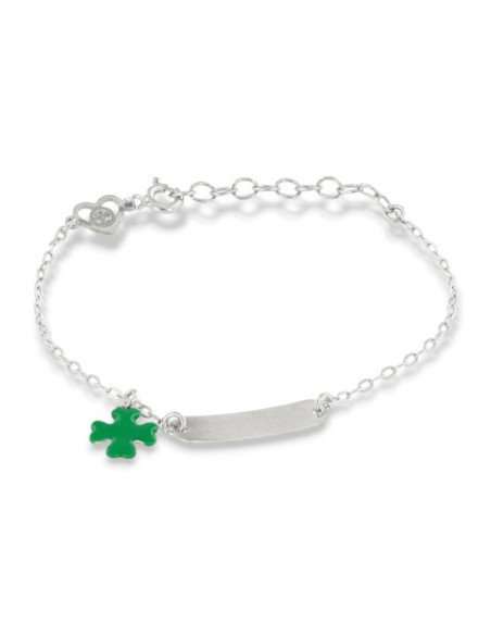 Bracciale Argento Rodiato Piastra Centrale Quadrifoglio Neonato [c89b0473]