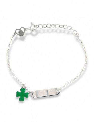 Bracciale Argento Rodiato Piastra Centrale Quadrifoglio Neonato [7f86c577]