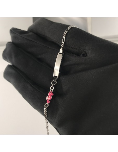 Bracciale Argento Rodiato Piastra Centrale Cavalluccio Marino Rosa [8a87da88]