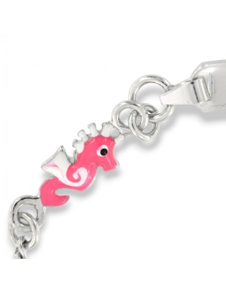 Bracciale Argento Rodiato Piastra Centrale Cavalluccio Marino Rosa [3d9a1b8c]