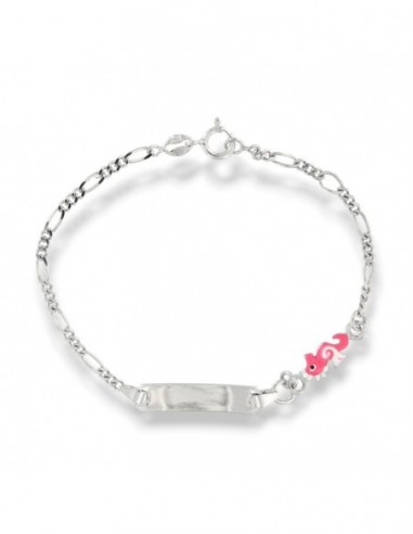 Bracciale Argento Rodiato Piastra Centrale Cavalluccio Marino Rosa [8fd79d96]