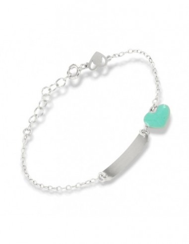 Bracciale Argento Rodiato Neonato Piastra Centrale Cuore Celeste [dbf13ec2]