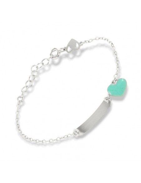 Bracciale Argento Rodiato Neonato Piastra Centrale Cuore Celeste [dbf13ec2]