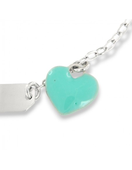 Bracciale Argento Rodiato Neonato Piastra Centrale Cuore Celeste [fdfdf6b0]