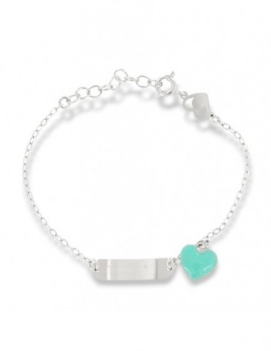 Bracciale Argento Rodiato Neonato Piastra Centrale Cuore Celeste [4fb070aa]