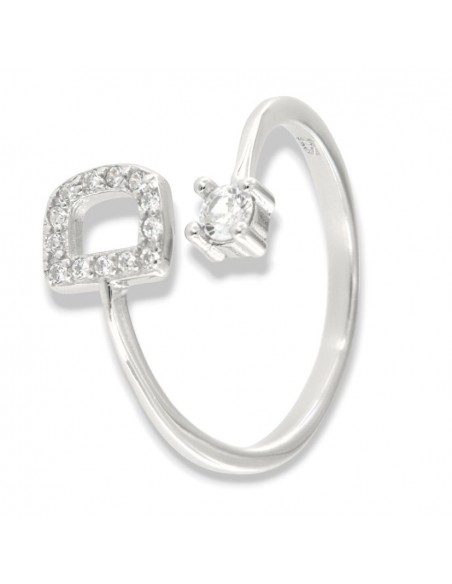 Anello Argento Rodiato Lettera D Punto Luce [c3f2eb77]