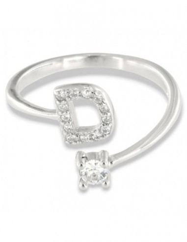 Anello Argento Rodiato Lettera D Punto Luce [cc233687]