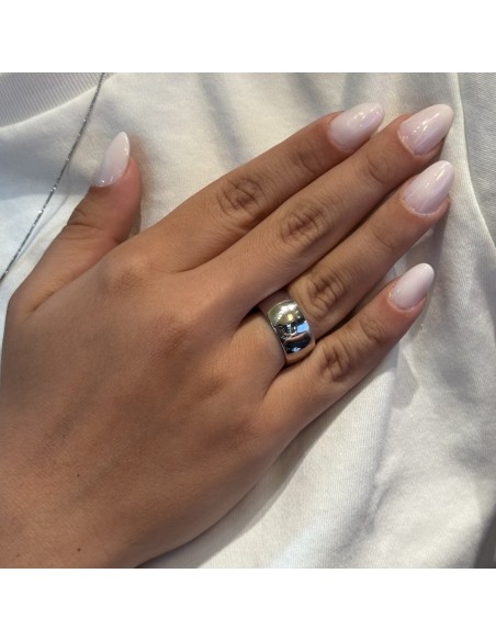 Anello Argento Rodiato Fascia Larga 10MM Bombata Liscia [25ff5720]