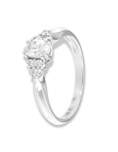 Anello Oro Bianco Solitario Diamante Ovale 0,42 Carati Contorno Diamanti Laterali 0,12 Carati [08ab7d67]