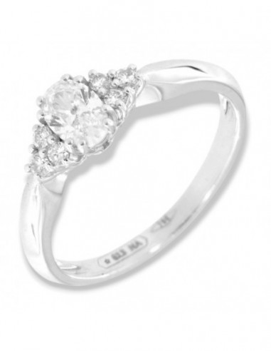 Anello Oro Bianco Solitario Diamante Ovale 0,42 Carati Contorno Diamanti Laterali 0,12 Carati [98a5f2e6]