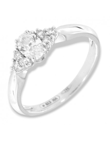 Anello Oro Bianco Solitario Diamante Ovale 0,42 Carati Contorno Diamanti Laterali 0,12 Carati [98a5f2e6]