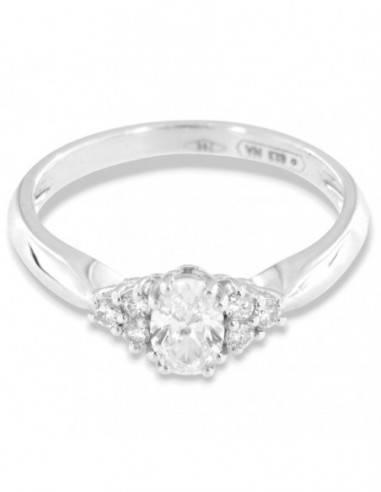 Anello Oro Bianco Solitario Diamante Ovale 0,42 Carati Contorno Diamanti Laterali 0,12 Carati [f3ce37f1]