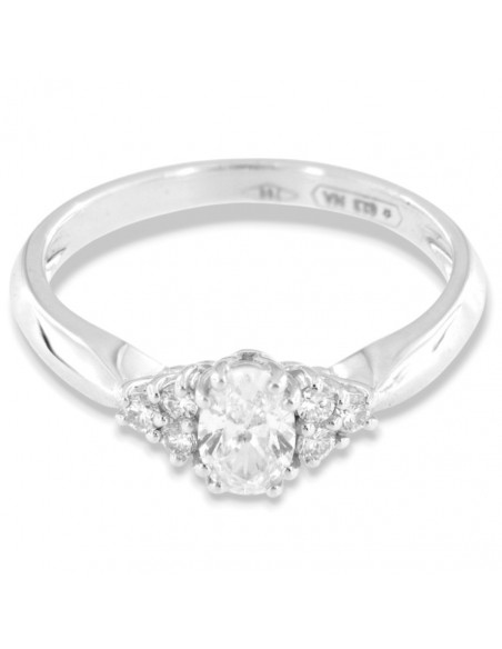 Anello Oro Bianco Solitario Diamante Ovale 0,42 Carati Contorno Diamanti Laterali 0,12 Carati [f3ce37f1]