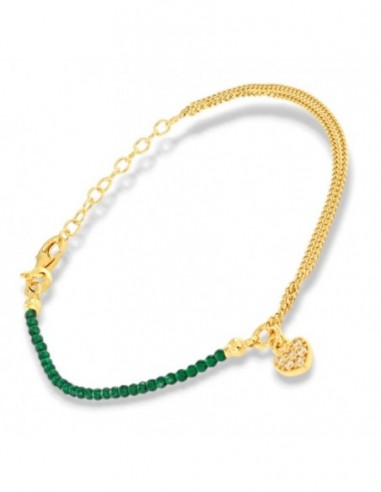 Bracciale Argento Dorato Sfere Verdi Cuore Zirconi [a82ecb14]