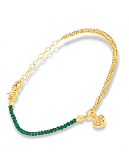 Bracciale Argento Dorato Sfere Verdi Cuore Zirconi [a82ecb14]