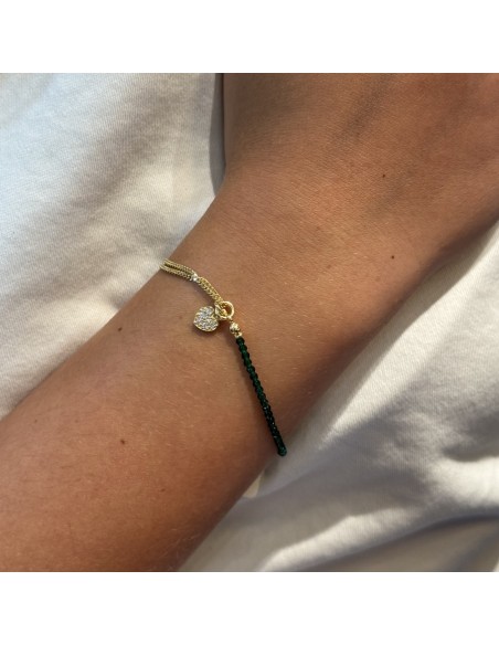 Bracciale Argento Dorato Sfere Verdi Cuore Zirconi [49e674c3]